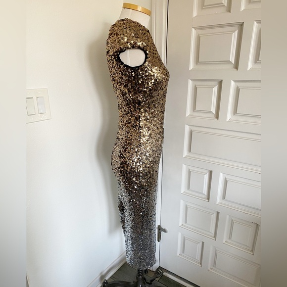 Dress The Population Ombré Gold Silver Sequin Dress Cap Sleeve Low Back Medium - Picture 10 of 12